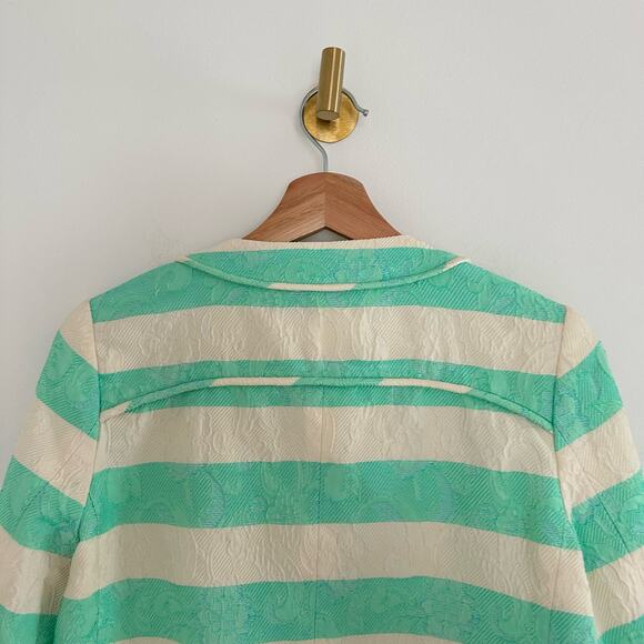 Thakoon Striped Pattern Zip Up Lined Blazer Jacket Green 2 - Picture 11 of 11